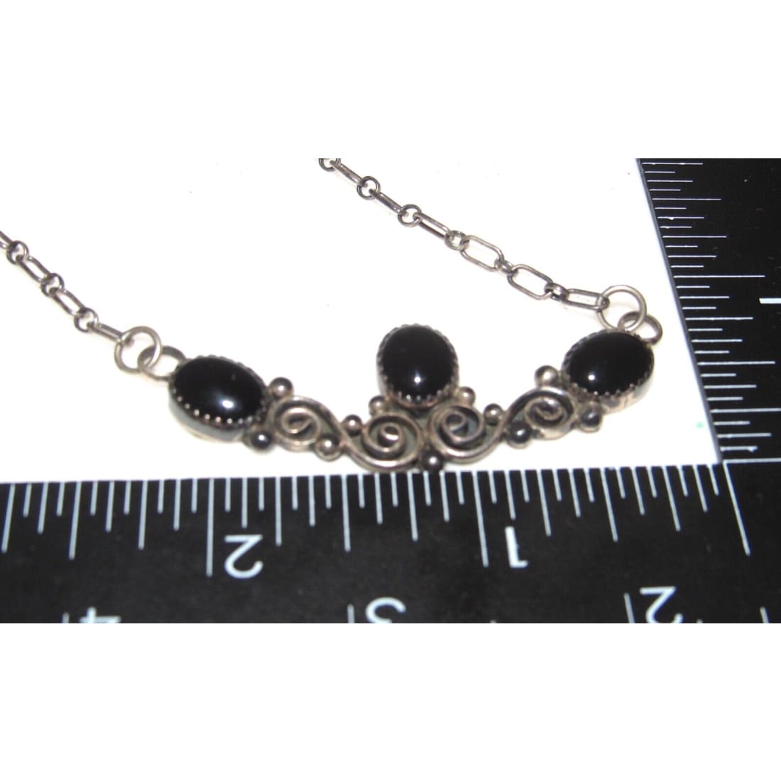 Navajo Onyx Bar Necklace Sterling Silver Henry Davis Native 
