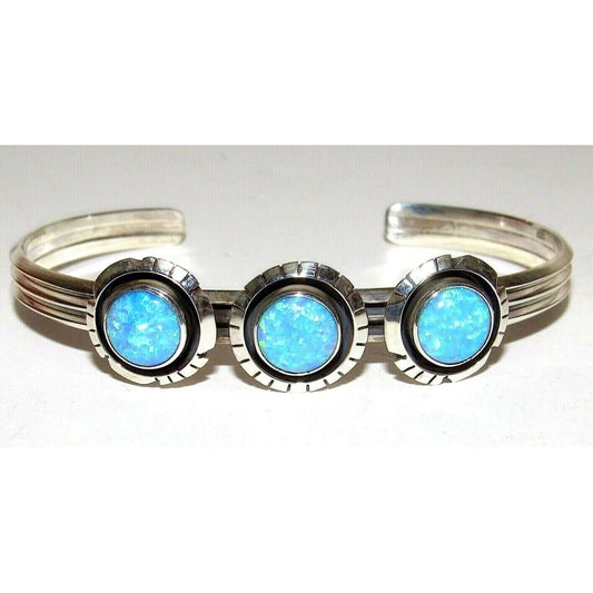 Navajo Opal Bracelet Stacker Sterling Silver Cuff Native 