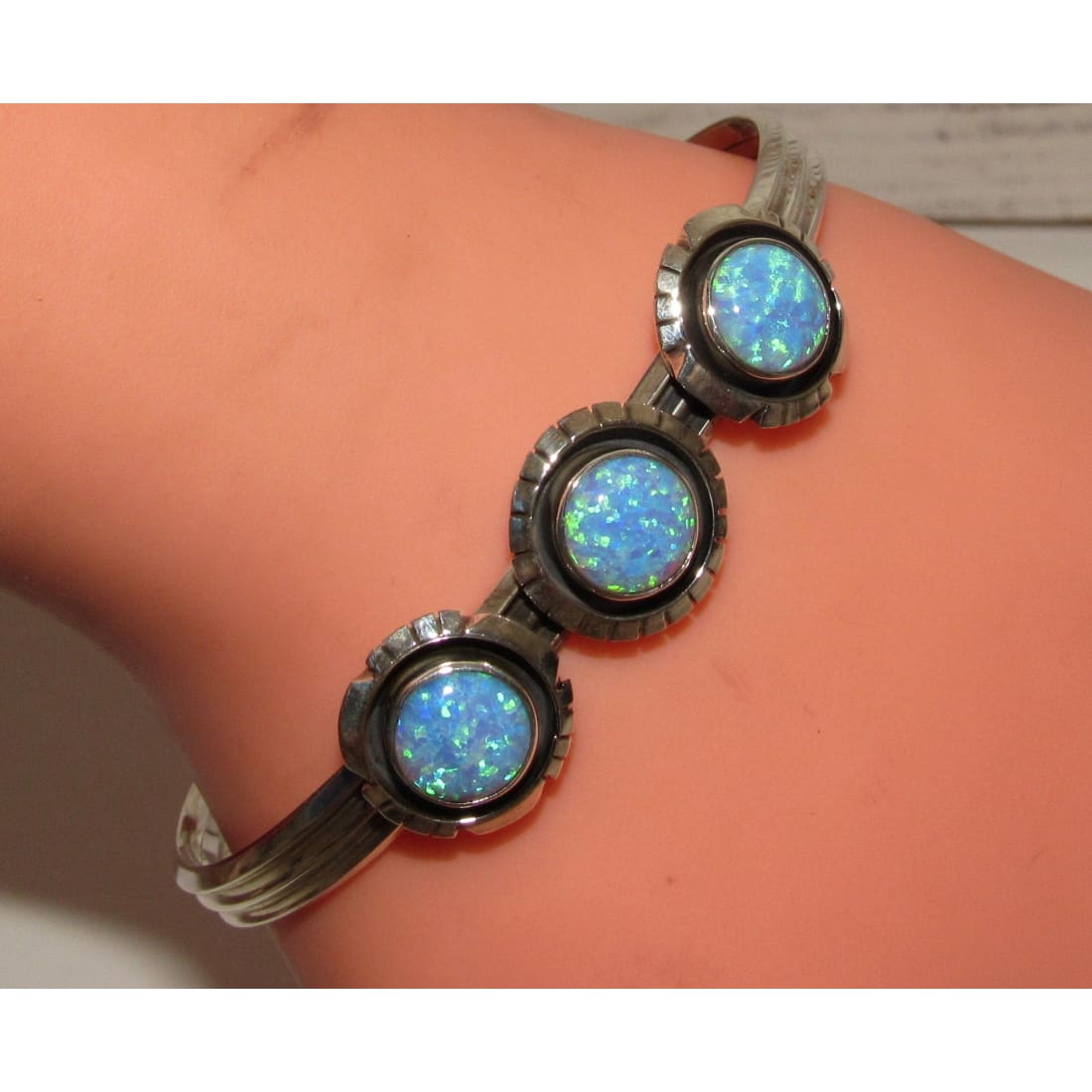 Navajo Opal Bracelet Sterling Silver Stacker Cuff Native American Signed The Southwestern Style Gallery