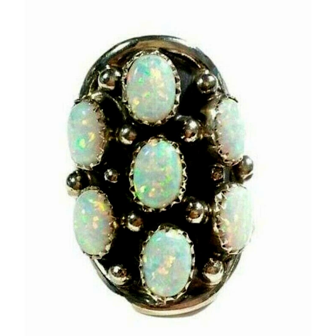 Navajo Opal Cluster Ring Size 6 Sterling Silver Signed 