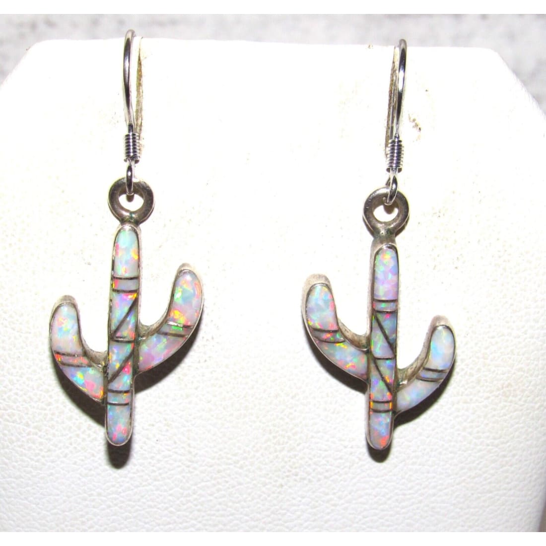Navajo Opal Inlay Cactus Earrings Sterling Silver Native 