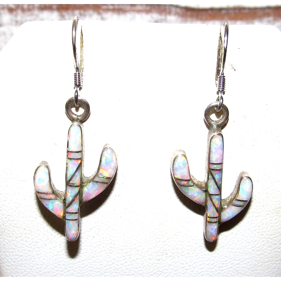 Navajo Opal Inlay Cactus Earrings Sterling Silver Native 
