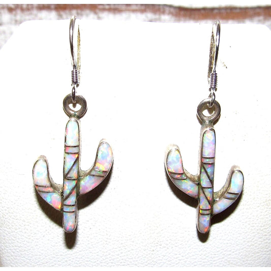 Navajo Opal Inlay Cactus Earrings Sterling Silver Native 