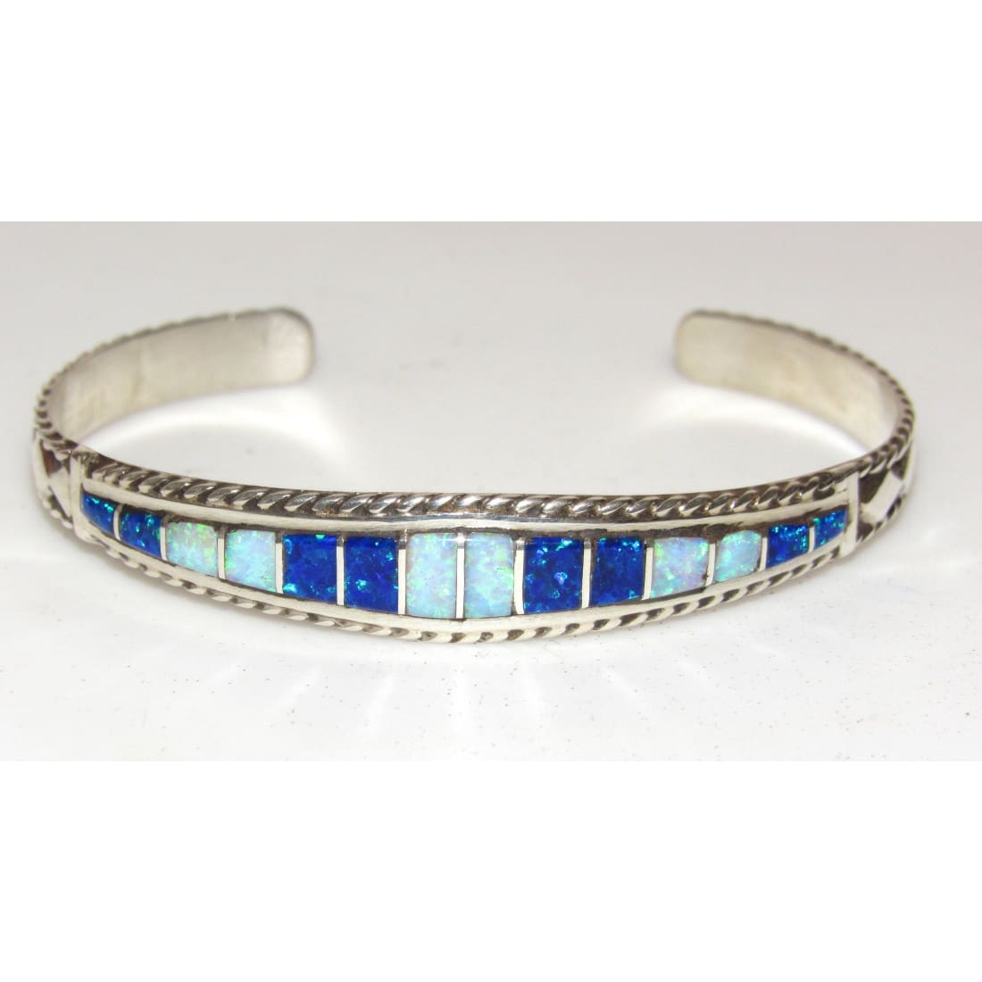 Navajo Opal Inlay Cuff Bracelet Sterling Silver Signed Native American Opal Bracelet Stacker M. Peynetsa The Southwestern Style Gallery