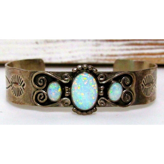 Navajo Opal Stacker Cuff Bracelet Sterling Native American 