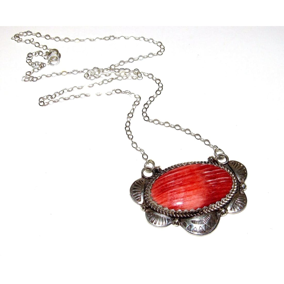 Navajo Orange Spiny Bar Necklace Sterling Silver Native 