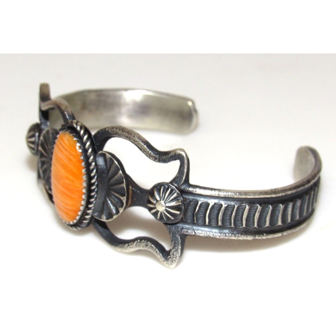 Navajo Orange Spiny Cuff Bracelet Sand Cast Sterling Silver K Billah Native American