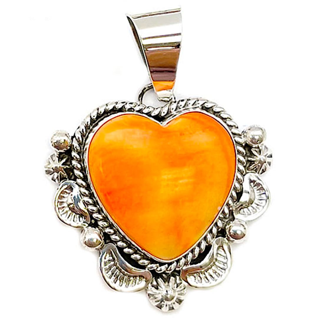 Navajo Orange Spiny Heart Pendant Sterling Silver Native 