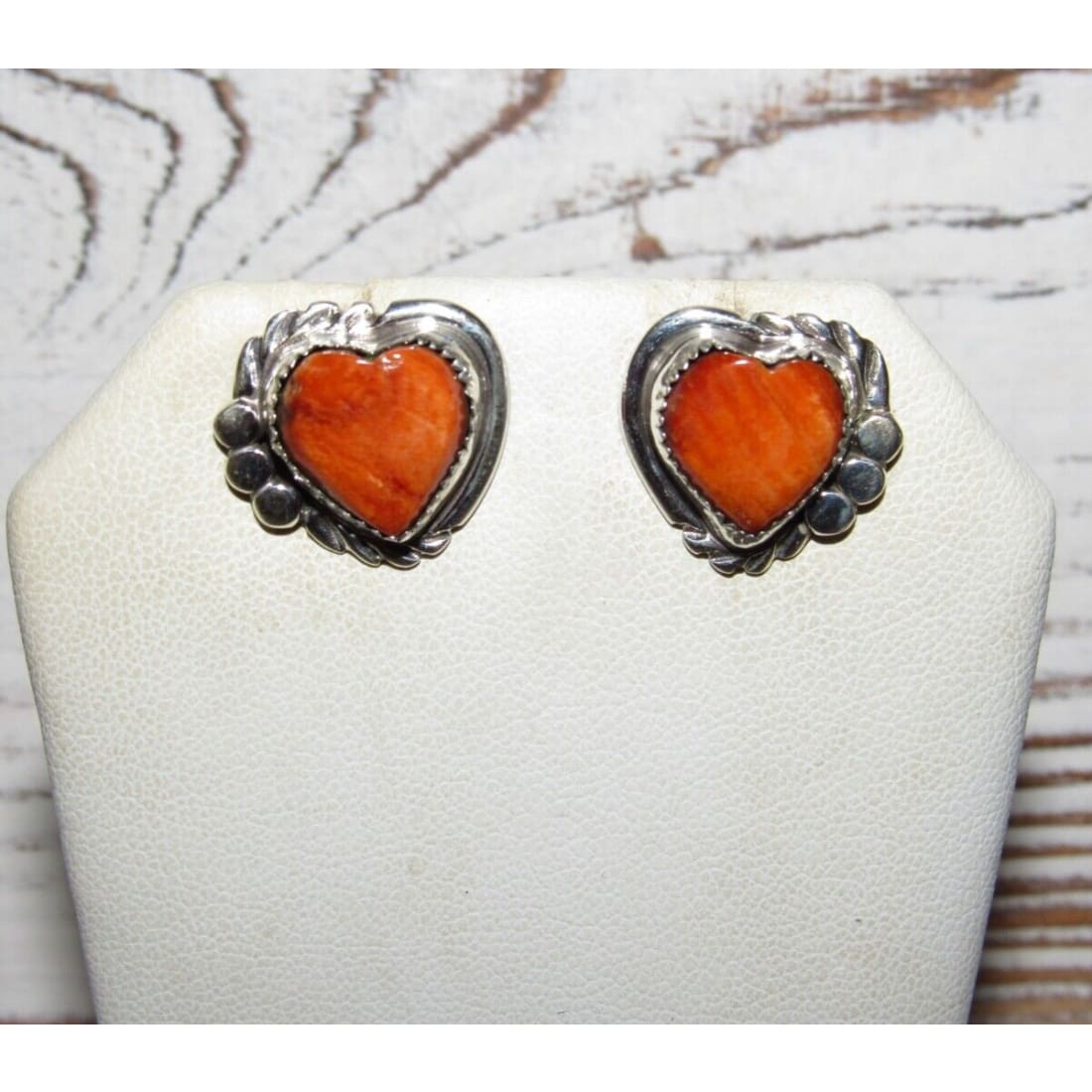 Navajo Orange Spiny Heart Stud Earrings Sterling Silver