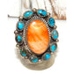 Navajo Orange Spiny Kingman Turquoise Cluster Ring Sz 9. 5 