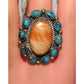 Navajo Orange Spiny Kingman Turquoise Cluster Ring Sz 9. 5 