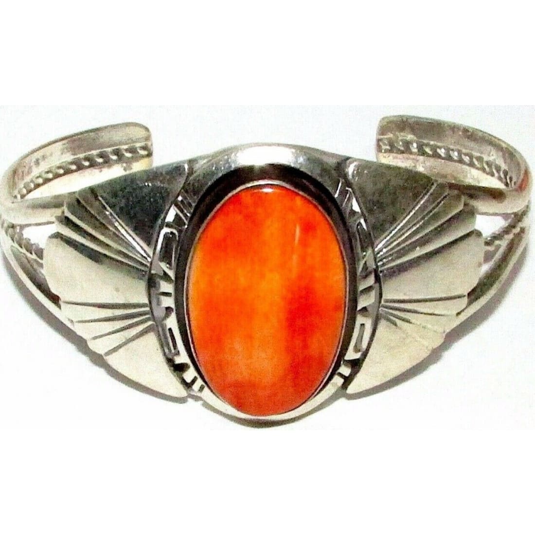 Navajo Orange Spiny Oyster Bracelet Sterling Silver Native 