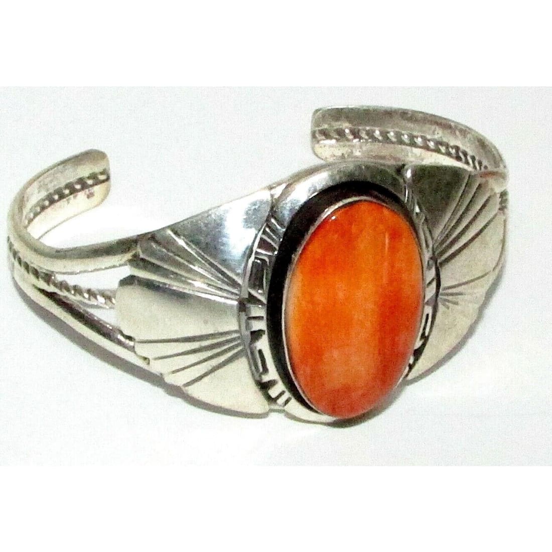 Navajo Orange Spiny Oyster Bracelet Sterling Silver Native 