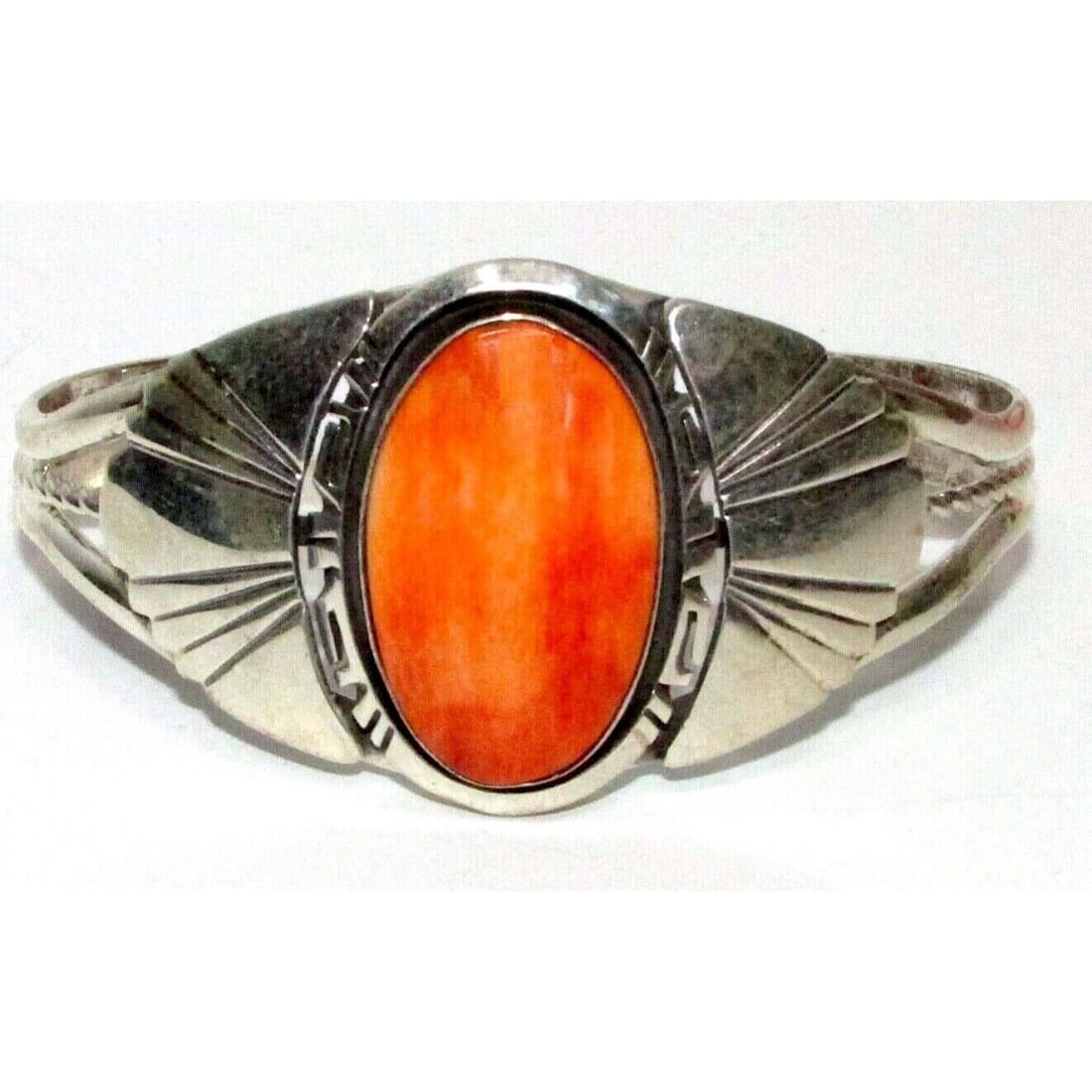 Navajo Orange Spiny Oyster Bracelet Sterling Silver Native 
