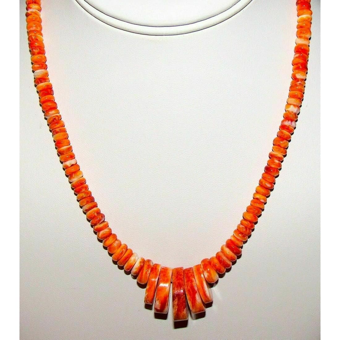 Navajo Orange Spiny Oyster Heishi Necklace Rolled Beads 