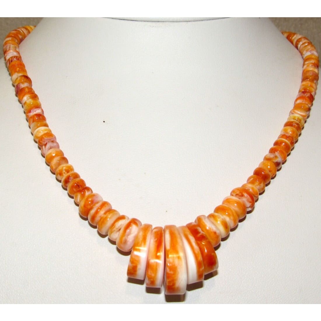 Navajo Orange Spiny Oyster Heishi Necklace Rolled Beads 