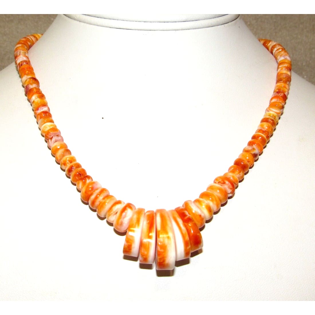 Navajo Orange Spiny Oyster Heishi Necklace Rolled Beads 