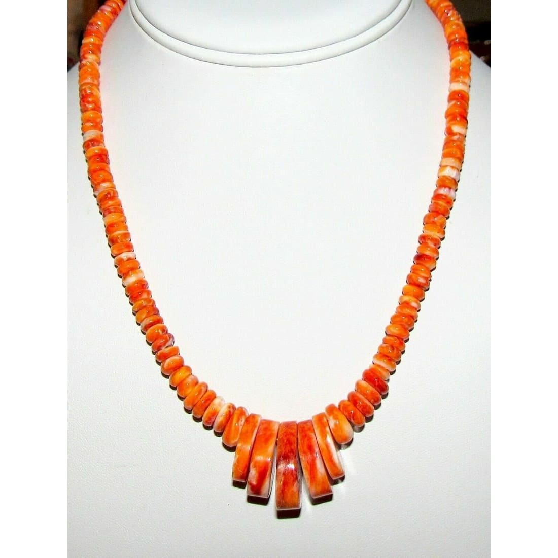 Navajo Orange Spiny Oyster Heishi Necklace Rolled Beads 