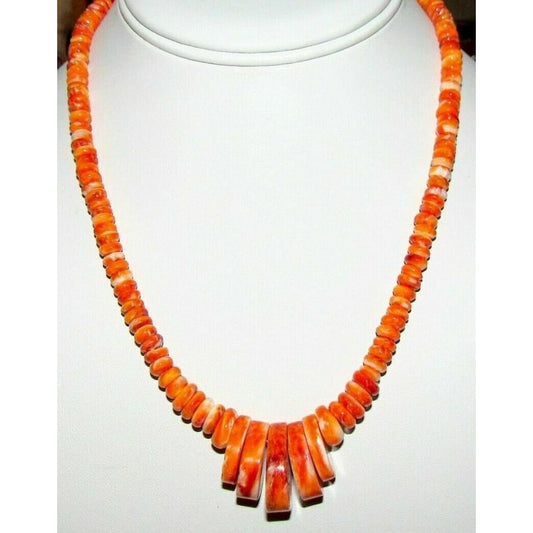 Navajo Orange Spiny Oyster Heishi Necklace Rolled Beads 