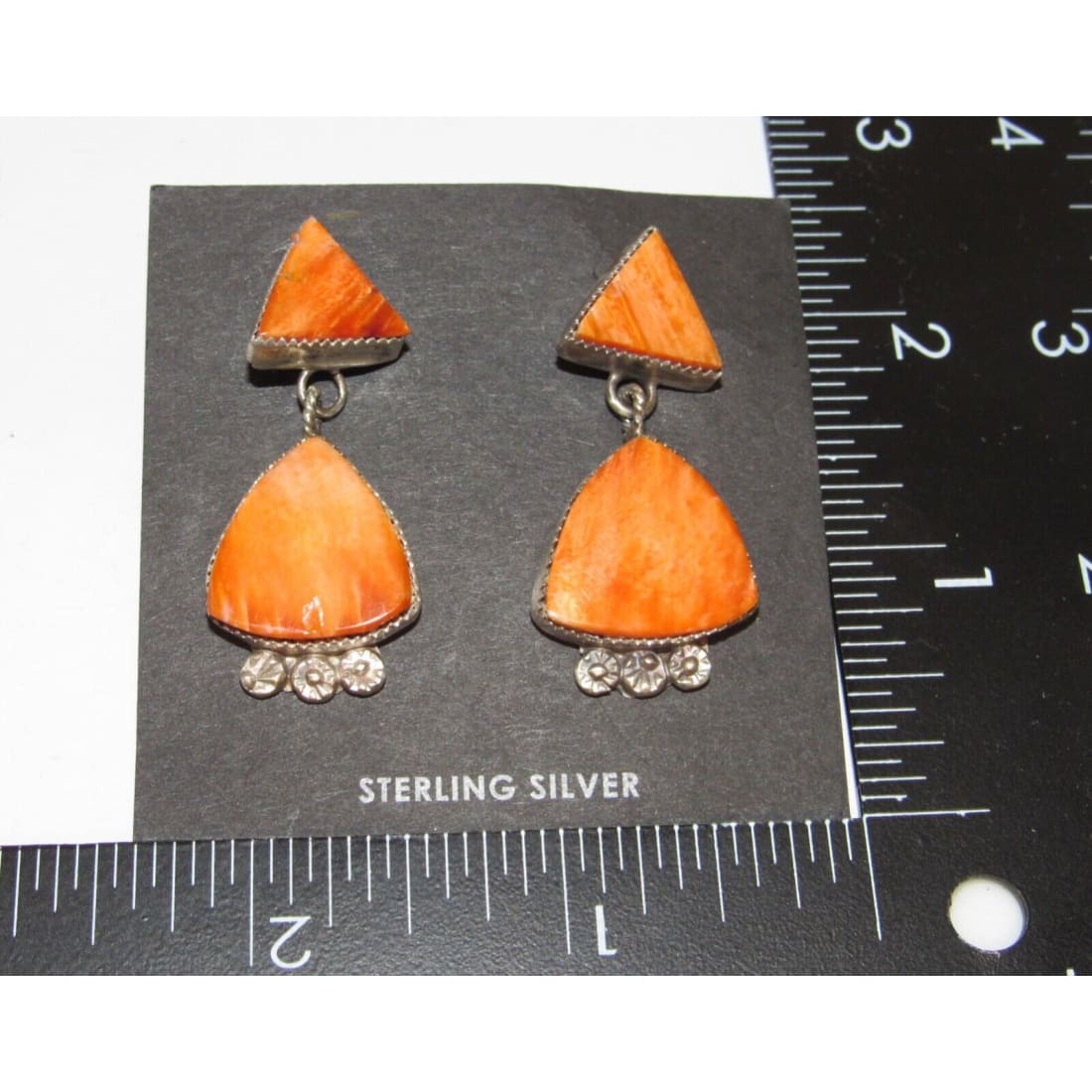 Navajo Orange Spiny Oyster Sterling Silver Dangle Statement 