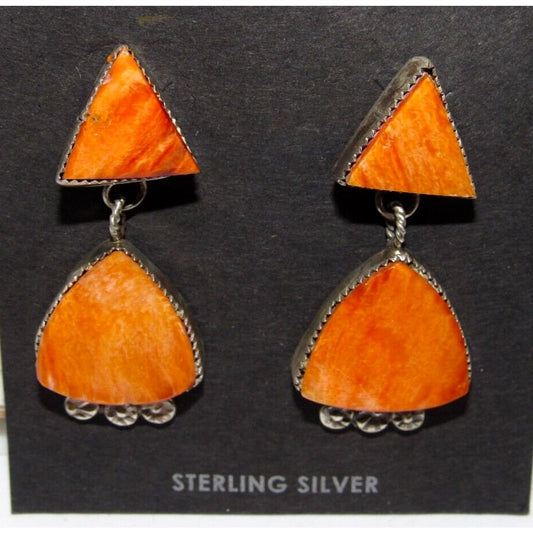 Navajo Orange Spiny Oyster Sterling Silver Dangle Statement 