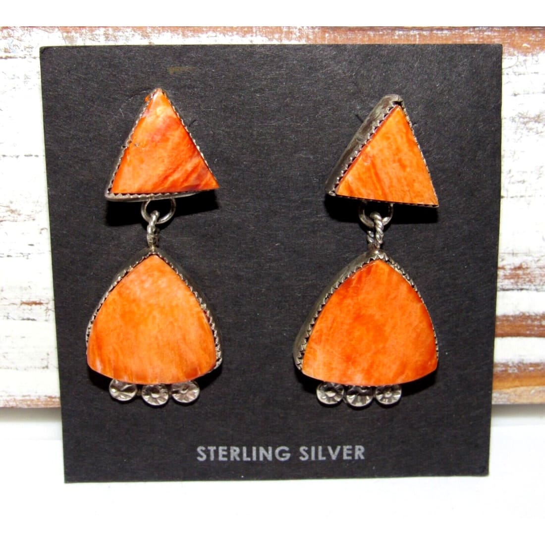Navajo Orange Spiny Oyster Sterling Silver Dangle Statement 