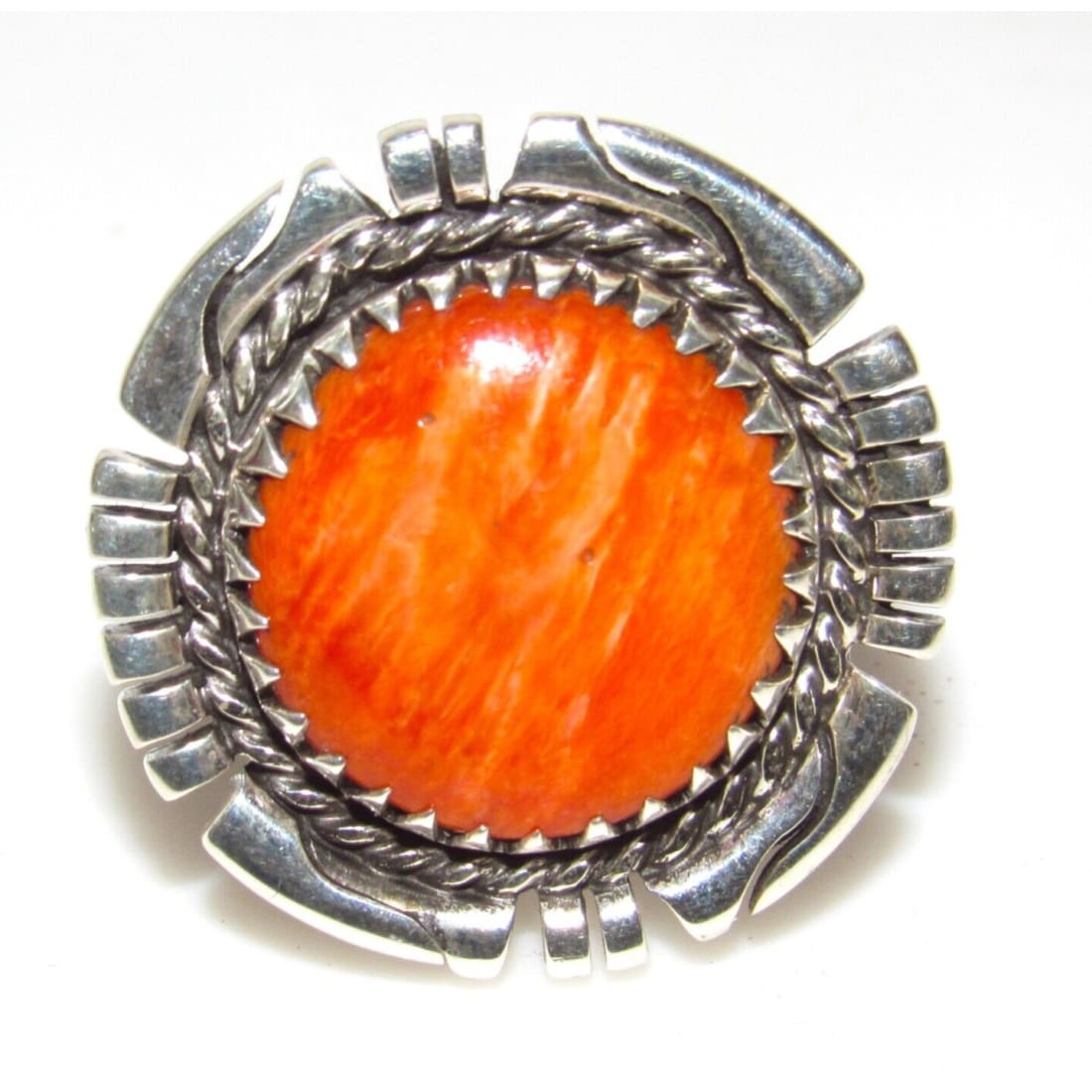 Navajo Orange Spiny Ring Size 7 Adjustable Sterling Silver R Platero Native American