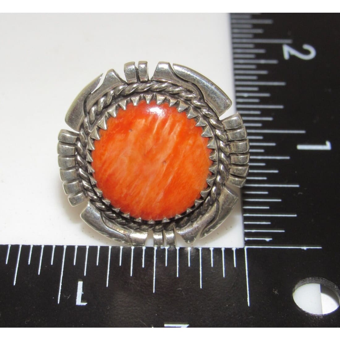 Navajo Orange Spiny Ring Size 7 Adjustable Sterling Silver R Platero Native American