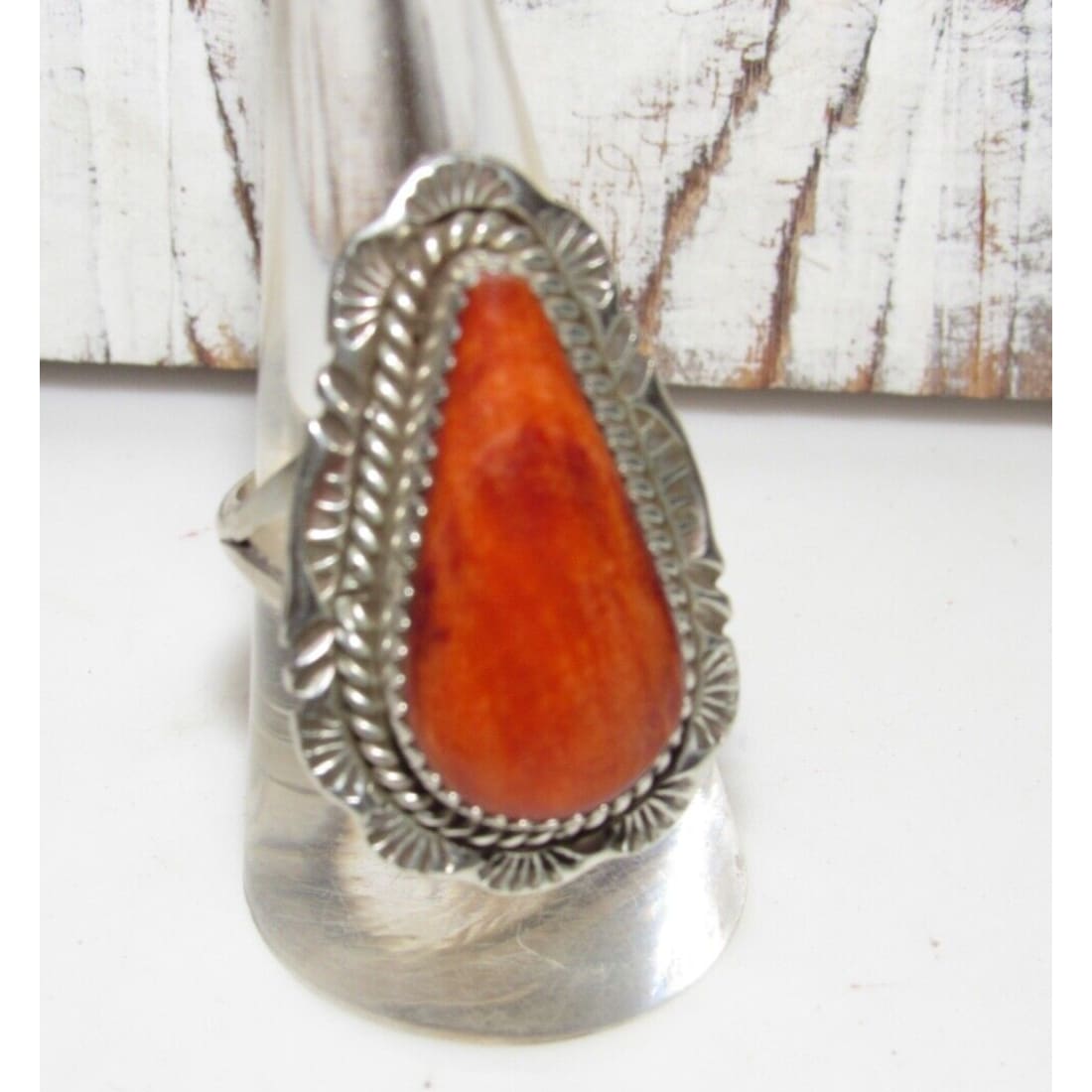Navajo Orange Spiny Ring Size 8.5 Sterling Silver Native 
