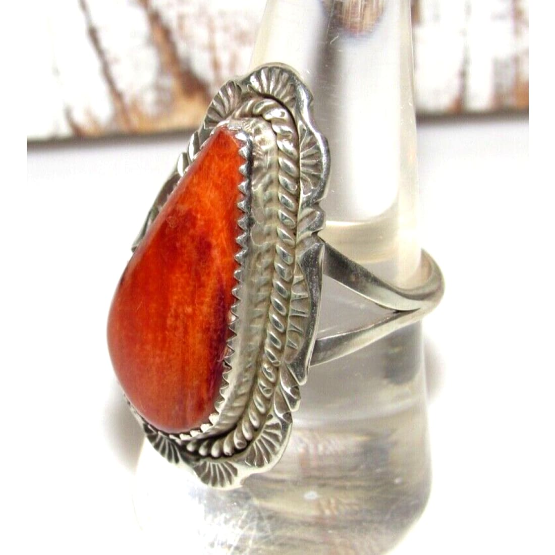 Navajo Orange Spiny Ring Size 8.5 Sterling Silver Native 