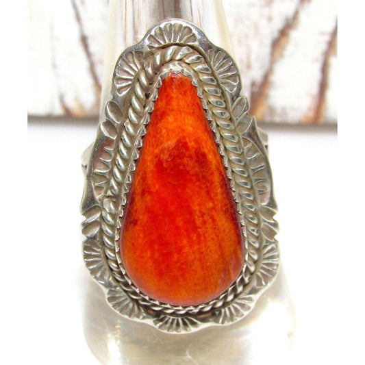 Navajo Orange Spiny Ring Size 8.5 Sterling Silver Native 