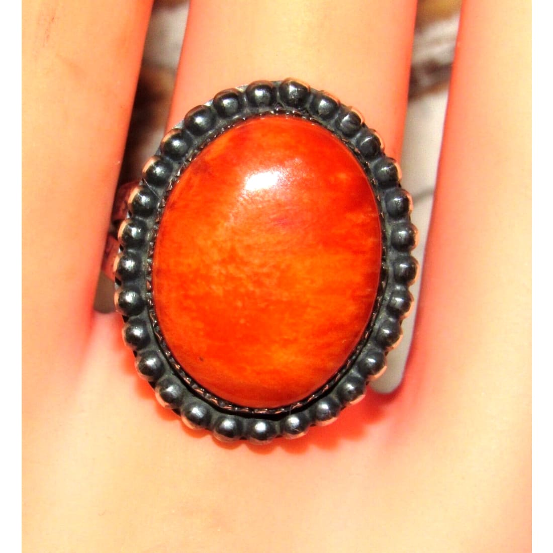 Navajo Orange Spiny Ring Size 9.5 Sterling Silver Native