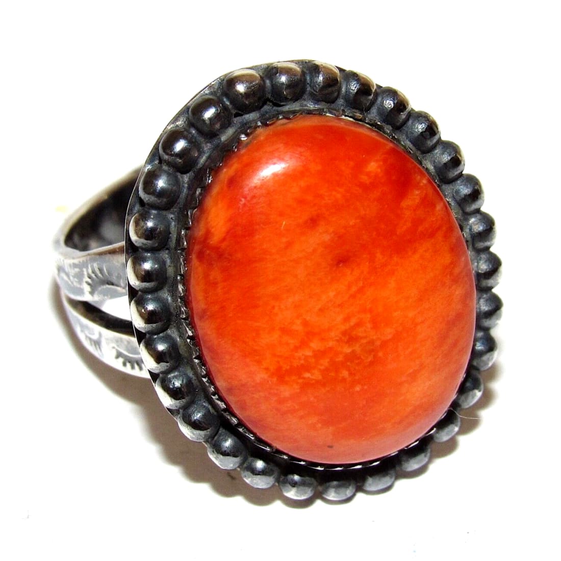 Navajo Orange Spiny Ring Size 9.5 Sterling Silver Native