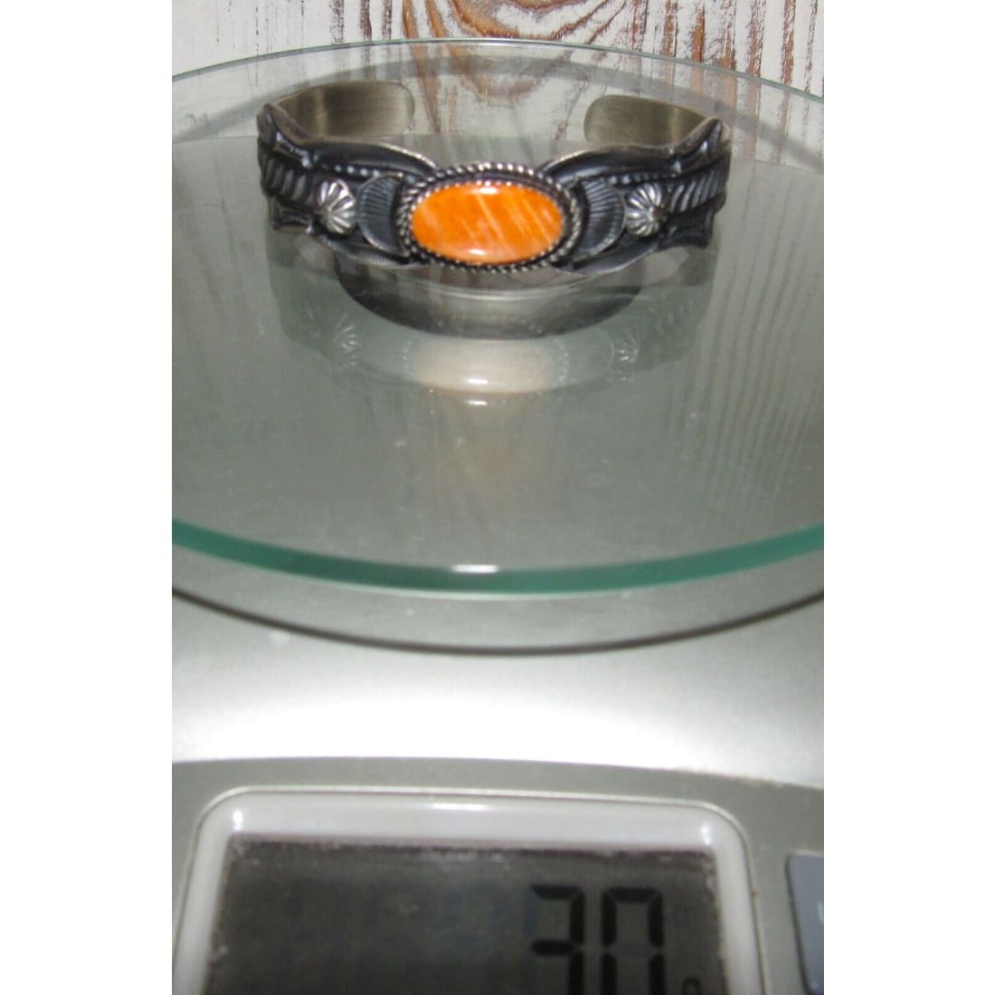 Navajo Orange Spiny Stacker Cuff Bracelet Sand Cast Sterling