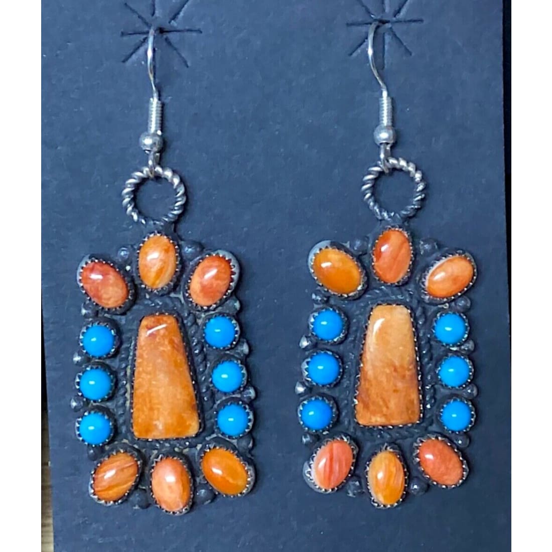 Navajo Orange Spiny Turquoise Cluster Sterling Silver Dangle