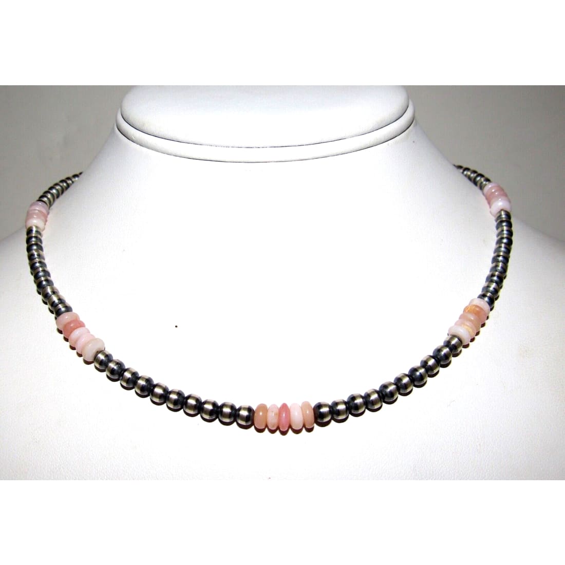 Navajo Pearls Choker Necklace Sterling Silver Pink Shell 16 