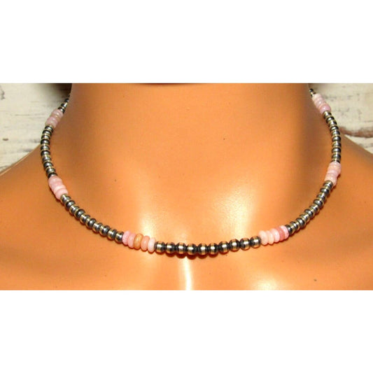 Navajo Pearls Choker Necklace Sterling Silver Pink Shell 16