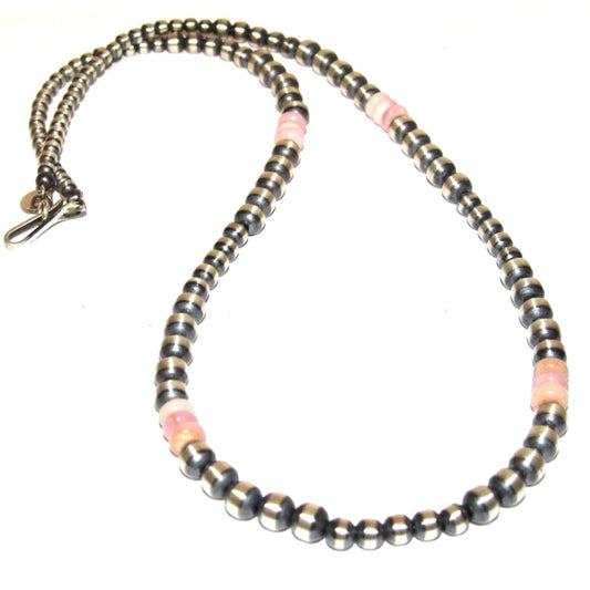 Navajo Pearls Choker Necklace Sterling Silver Pink Shell 18 