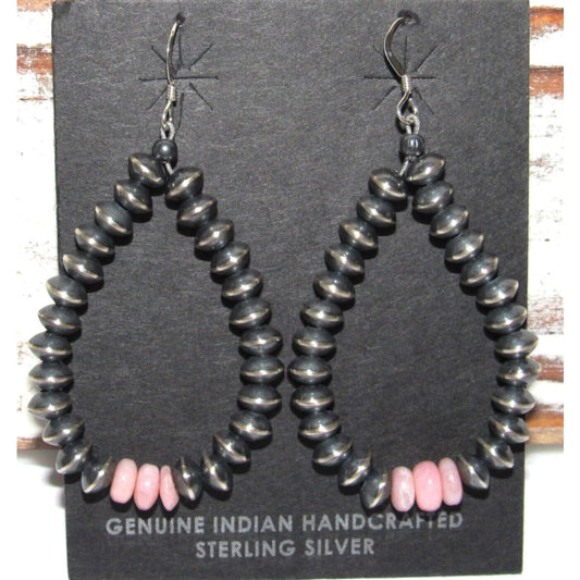 Navajo Pearls Earrings Sterling Silver Pink Conch Shell 
