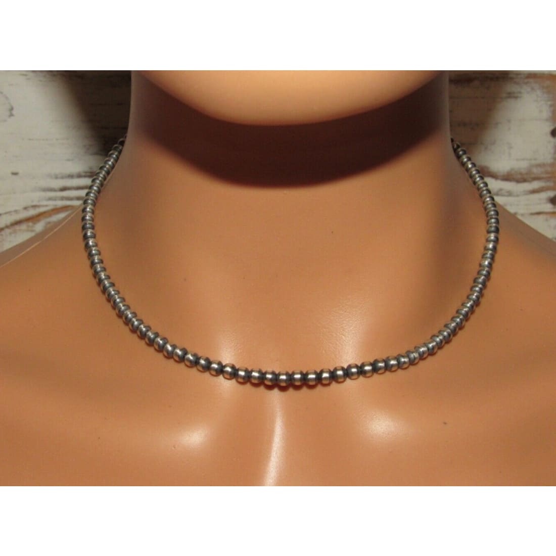 Navajo Pearls Necklace Sterling Silver Choker Necklace 16L -