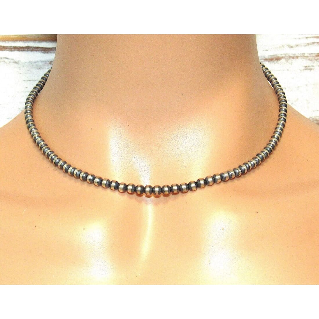 Navajo Pearls Necklace Sterling Silver Choker Necklace 16L -