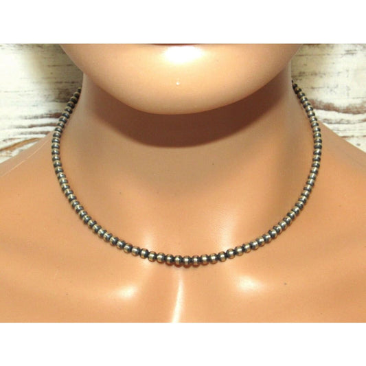 Navajo Pearls Necklace Sterling Silver Choker Necklace 16L -
