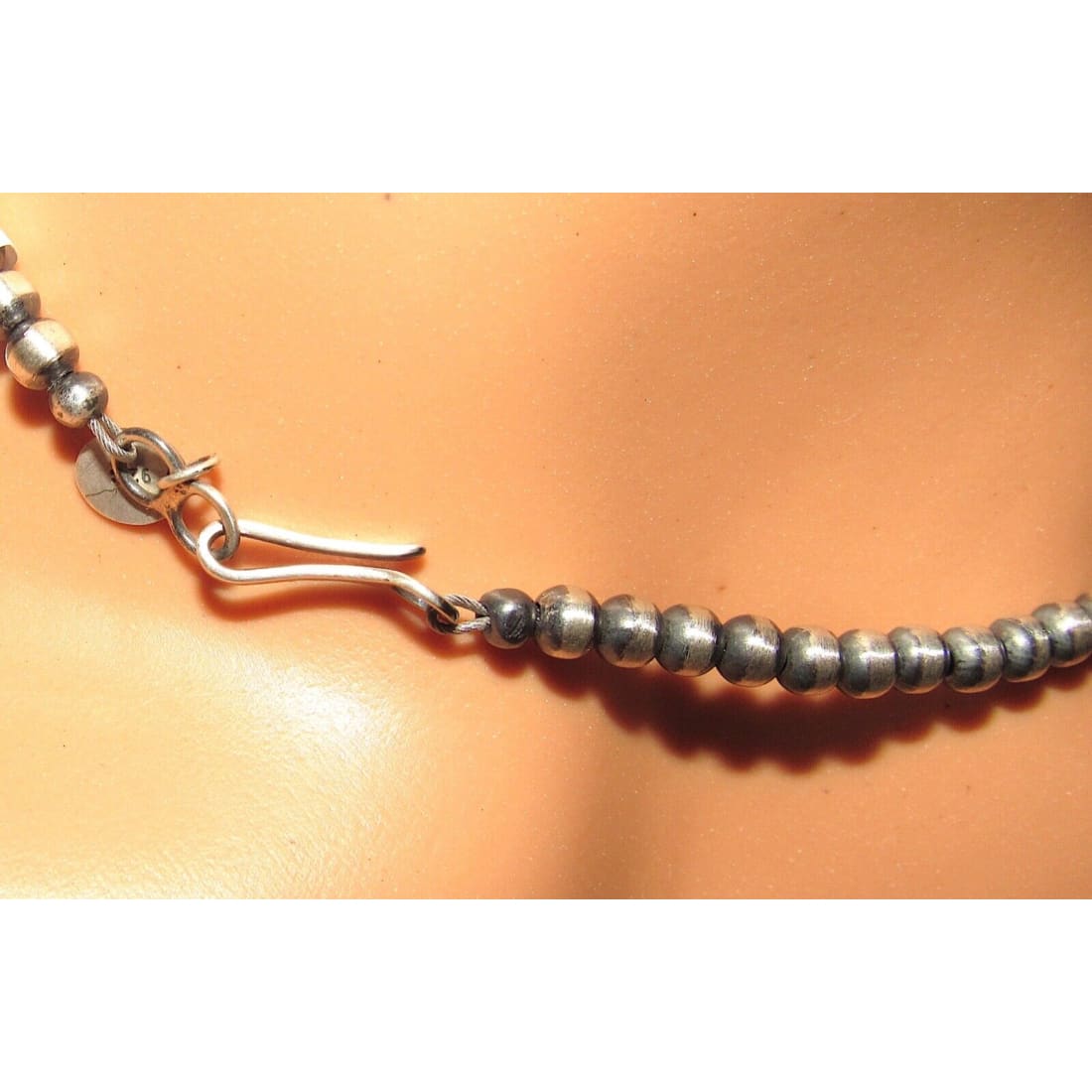 Navajo Pearls Necklace Sterling Silver Choker Necklace 16L -
