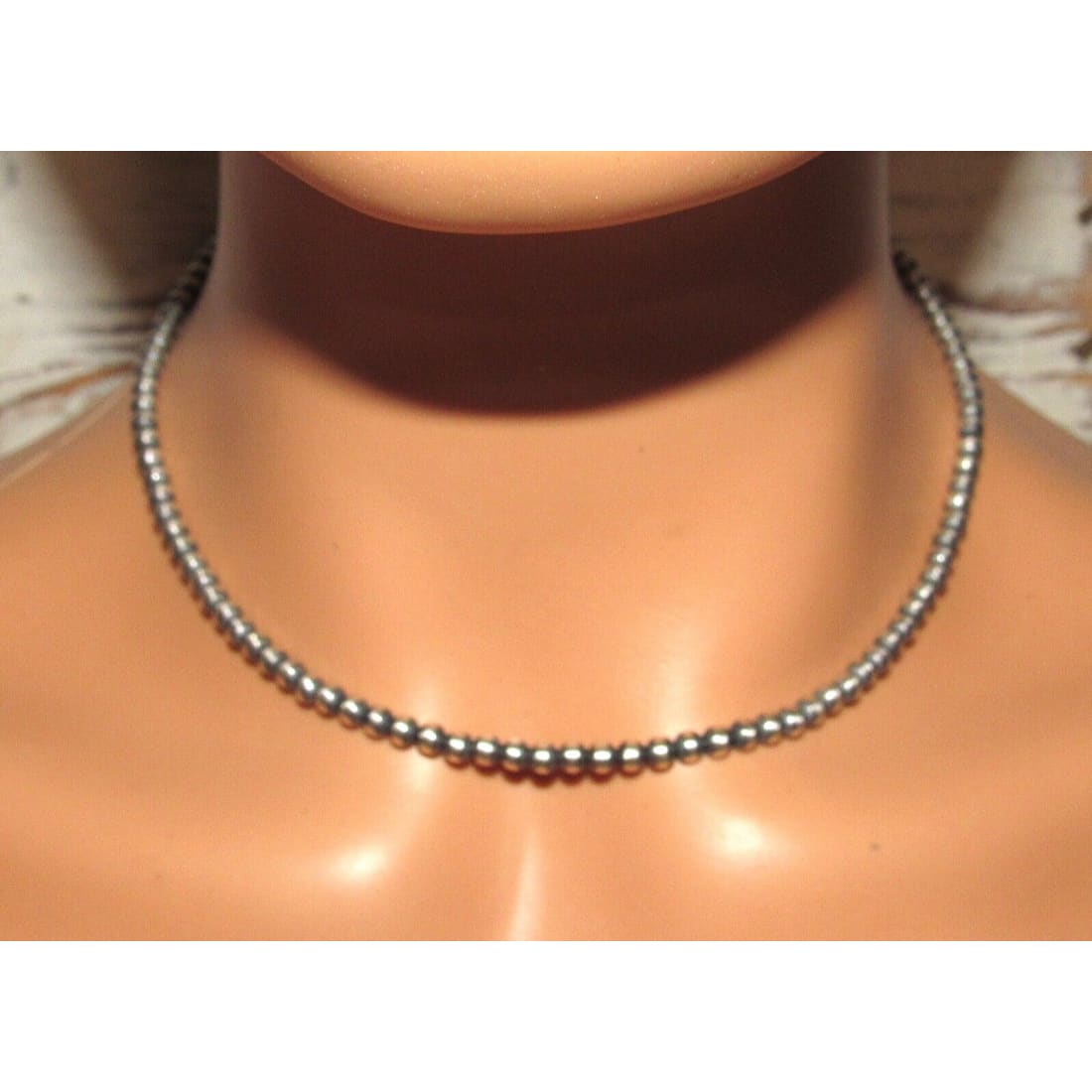 Navajo Pearls Necklace Sterling Silver Choker Necklace 16L -