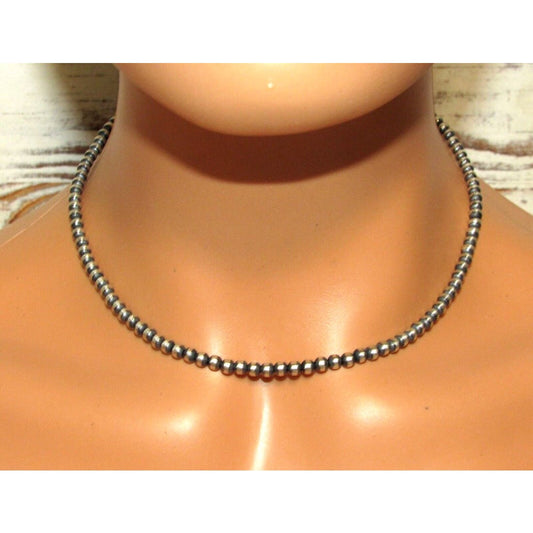 Navajo Pearls Necklace Sterling Silver Choker Necklace 16L -