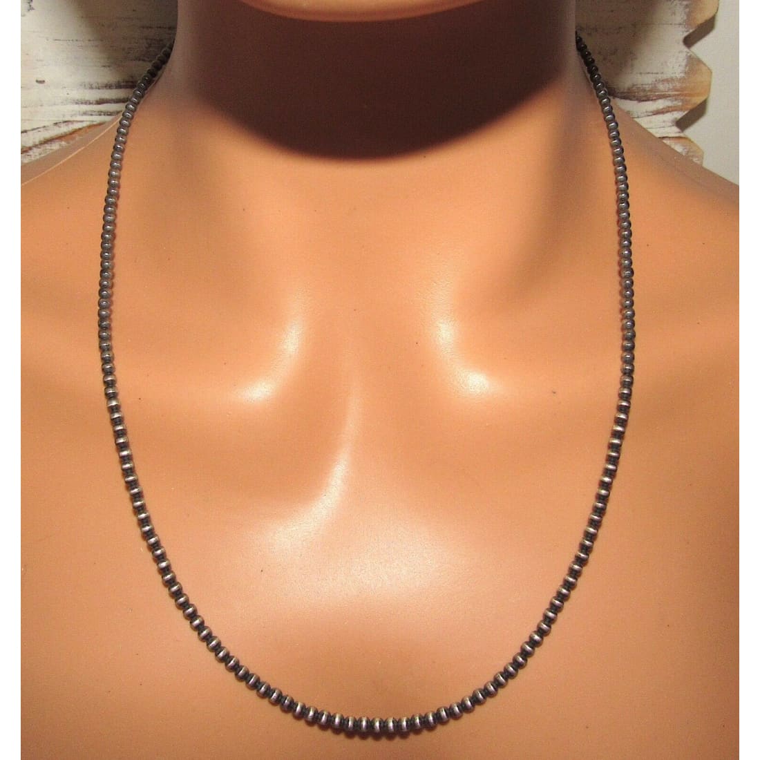 Navajo Pearls Necklace Sterling Silver Choker Necklace 22L -