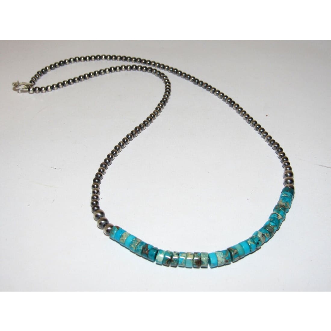 Navajo Pearls Necklace Sterling Silver Kingman Turquoise 