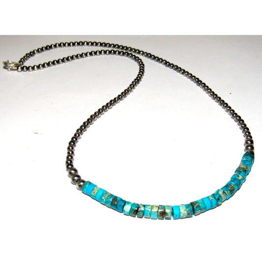 Navajo Pearls Necklace Sterling Silver Kingman Turquoise 