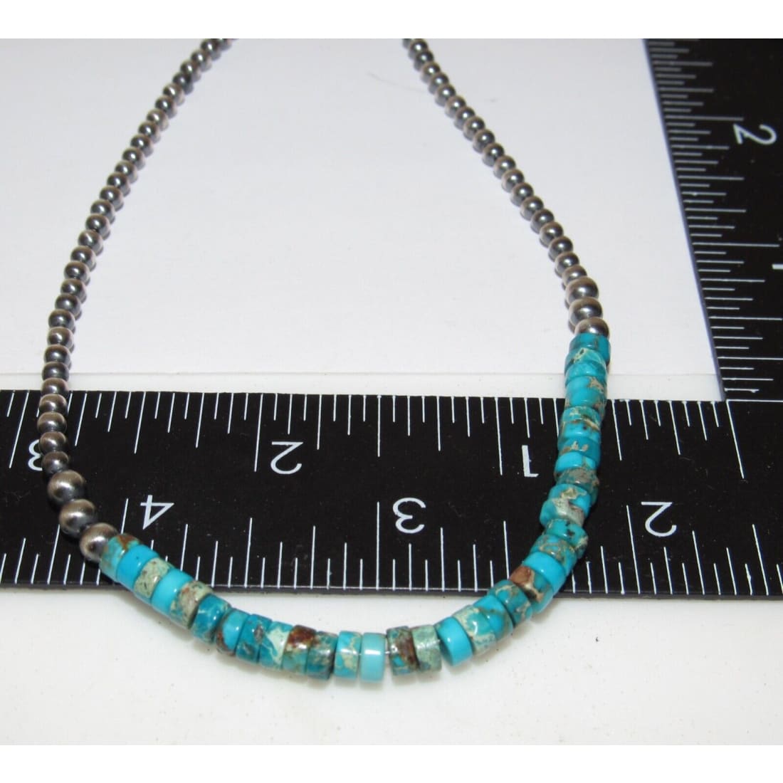 Navajo Pearls Necklace Sterling Silver Kingman Turquoise 