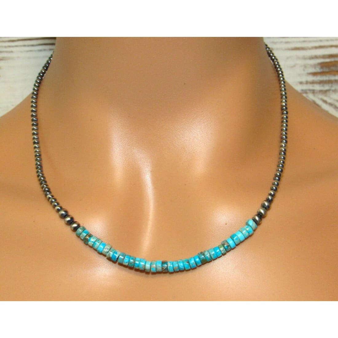Navajo Pearls Necklace Sterling Silver Kingman Turquoise